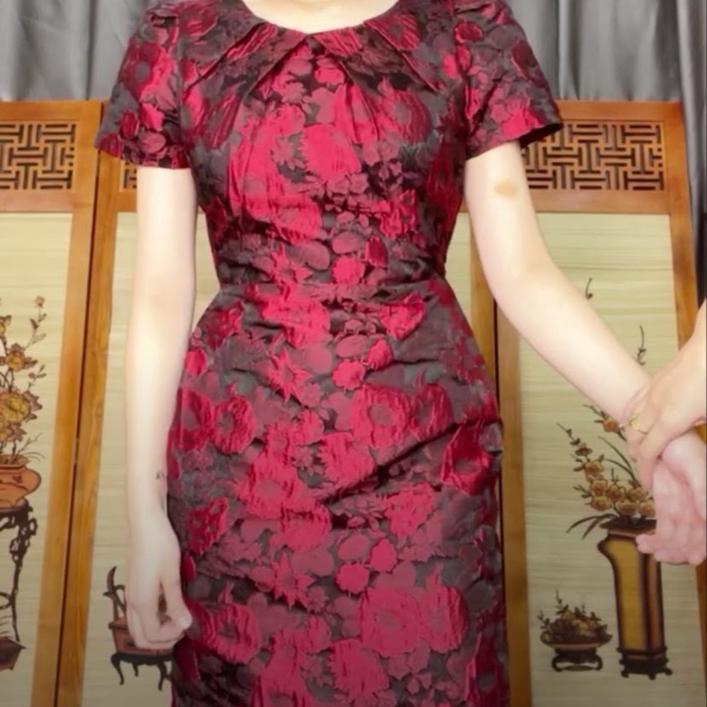 Elegant Floral Red and Black Dress